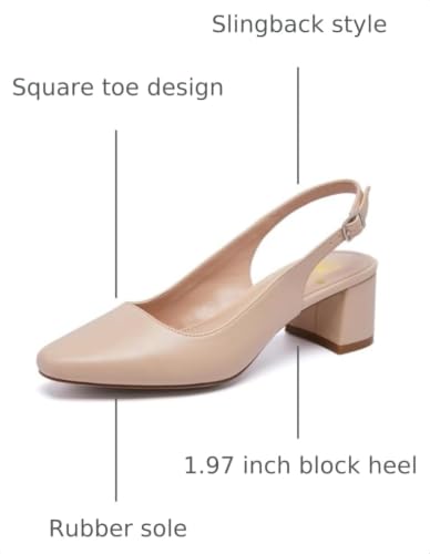 Image of Women's Low Chunky Slingback Heels Square Toe Block Dress Shoes Closed Toe Comfortable Wedding Office Work Pumps