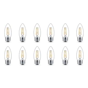 PHILIPS LED Clear Non-Dimmable B11 Light Bulb - Pack of 12 - EyeComfort Flicker Free - 3.3W = 40W - 300 Lumen - Soft White (2700K) - E26 Base - Indoor - Title 20