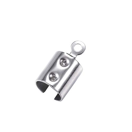 arricraft 20PCS Fold Over Ends, Stainless Steel Cord End, End Caps for Necklace Cord, Tassel, Leather Jewelry Making-Stainless Steel Color
