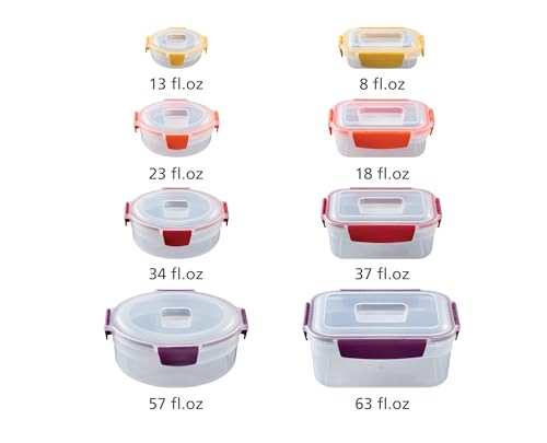 Image of Joseph Joseph Nest Lock 16-piece Plastic BPA Free Food Storage Container Set with Lockable Airtight Leakproof Lids - Multicolor