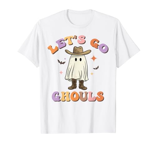 Let's Go Ghouls Disfraz de fantasma perezoso de Halloween retro Groovy Camiseta
