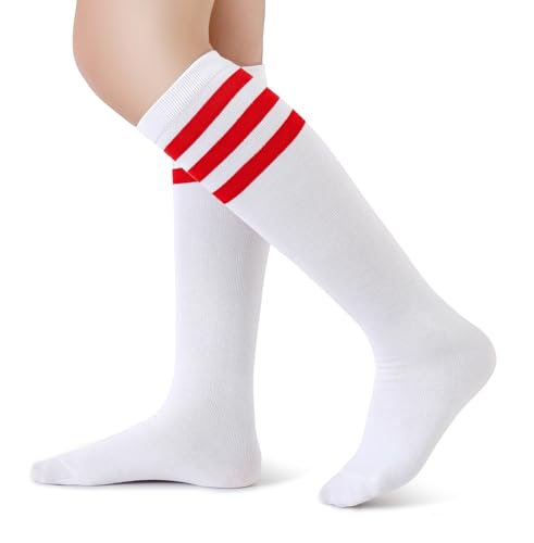 Henwarry Boys Girls Knee High Tube Socks Classical Stripes Cotton Soft Over the Calf Kids Tube Socks