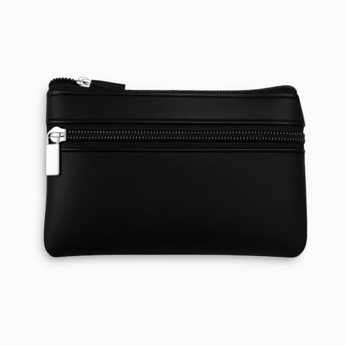 Monedero Hombre Negro, 11x8 cm, Negro, Monedero de Piel Cremalleras y Argolla para Llaves, Diseño Exclusivo en Cuero Hecho a Mano, Accesorio de Elegancia Duradera y Funcionalidad