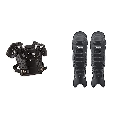 Champion Sports Umpire Chest Protector: 17 Inch Lightweight Soft Shell Umpire Armor & Umpire Leg Guards: Single Knee Umpire’s Shin Guard For Baseball & Softball - Pair Of 16.5" Umpiring Shin Pads #TOP18