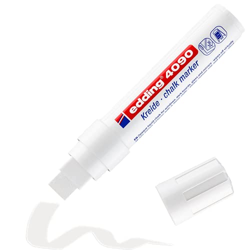 edding 4090 Kreidemarker - weiß - 1 Kreidestift - Keilspitze 4-15 mm - breiter Kreidestift für Tafel abwischbar - zum Beschriften von Fenster, Glas, Spiegel - Tafelstift mit deckenden Farben