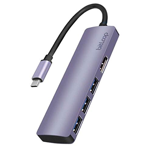Image of BitLoop USB C Hub with HDMI 4K and 3 x USB3.0 Ports, Free Leather CASE