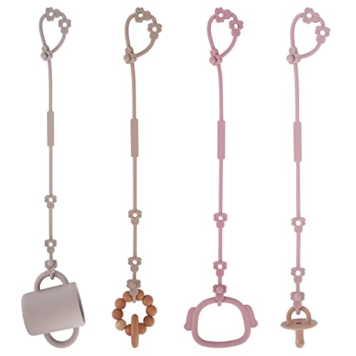 Image of Toy Safety Straps, Silicone Pacifier Clips, Adjustable Stretchable Sippy Cup Straps for Strollers, High Chair, Cribs, Hanging Baskets, Car Seat, Shopping Trolley