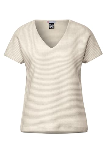 Chemise col v Street One beige motif structuré rayé coupe fluide 46
