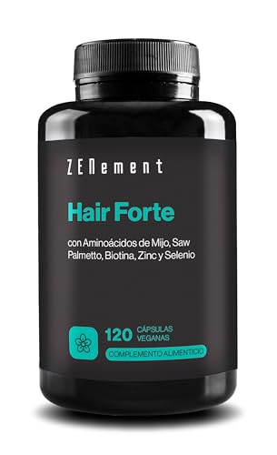 Hair Forte, Biotina para el cabello y Uñas - Vitaminas Pelo Con Zinc, Mijo y Selenio, Vitaminas Para El Cabello - Pastillas para el pelo - 120 Cápsulas Veganas Anticaída - Sin aditivos - Zenement
