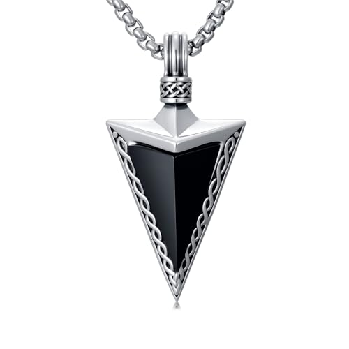 Collier obsidienne noire et argent 925, pendentif flèche celte pour homme