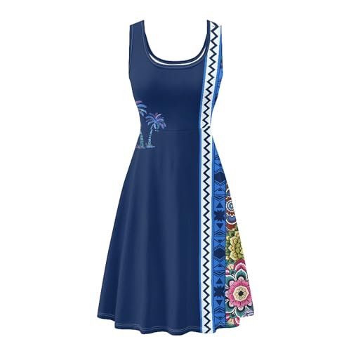 Image of TOADDITDO Women's Sleeveless O Neck Beach A-Line Party Coctail Tank Dresses Flared Sundress
