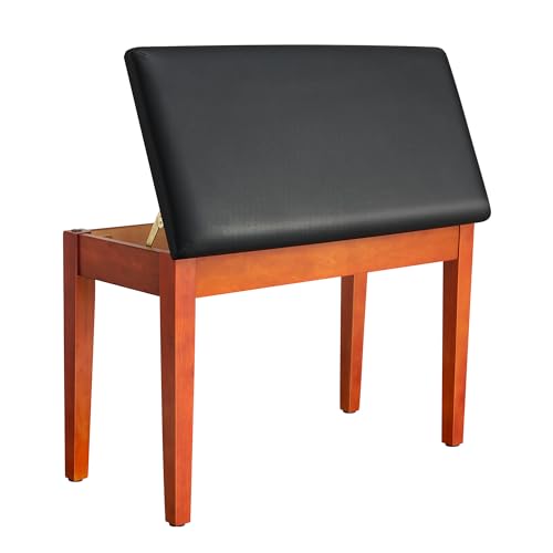 SONGMICS Duet Piano Bench with Padded Cushion and Storage Compartment, Piano Chair Seat, 13.4 x 29.1 x 19.7 Inches, Ink Black and Caramel Brown ULPB07