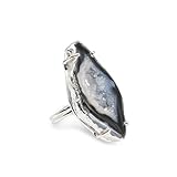Dazzle Appeal Geode Quartz Slice Druzy Crystal Quartz Gemstone Prong Setting Silver Rings for Women Sonr Size 30-40mm Approximately (Black)