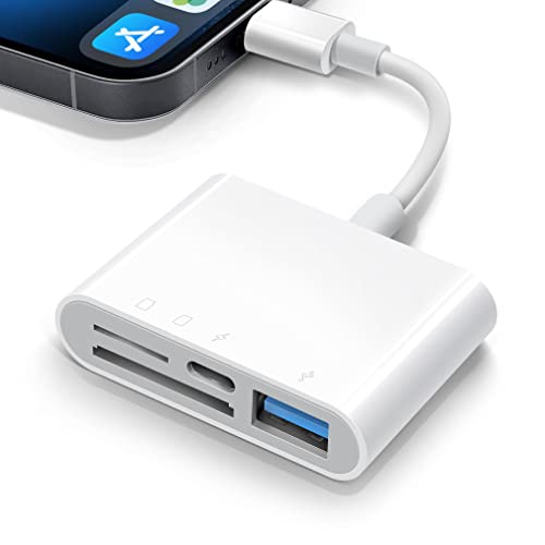 SD Card Reader for iPhone iPad 4 in 1 Micro SD/SD Card Reader to iPhone Adapter, SD Card Viewer with TF/SD Dual Slot