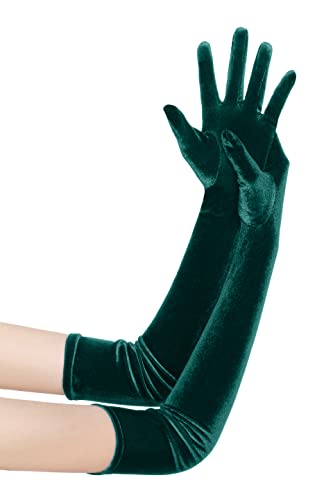 BABEYOND Long Opera Party Gloves - 1920s Flapper Gatsby Accessories Velvet Elbow Gloves, Dark Green, One size