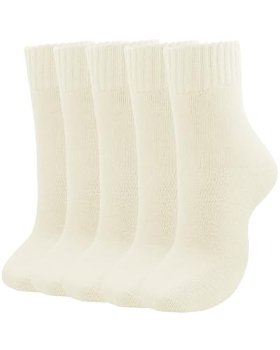 Tikeiuo Winter Warm Thermal Socks for Women Extra Thick Insulated Heated Crew Boot Socks for Cold Weather Ski Hiking Size 5-10 (White（5 pairs）)