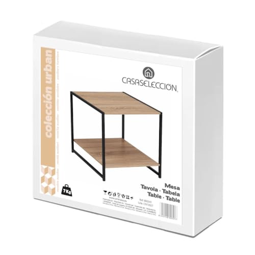 Miniatura 7 de Lolahome Mesa Auxiliar Cubo De Metal Y Mdf Negra Y Natural De 50x50x50 Cm