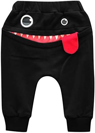 kaiCran Unisex Kid Toddler Cotton Harem Pants Elastic Waist Cute Cartoon Shark Tongue Long Trousers Pants 6M-3Y (80(6-12 Months), Black)