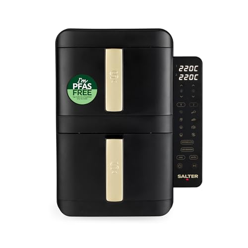 Salter VertiCook Ultra Stackable Air Fryer - Vertical 9 L Digital Air Fryer 2 x 4.5L Baskets & Racks 9 Functions Sync & Match PFAS-Free Grill Tray Space Saving 60-230C 60-Min Timer 2400W