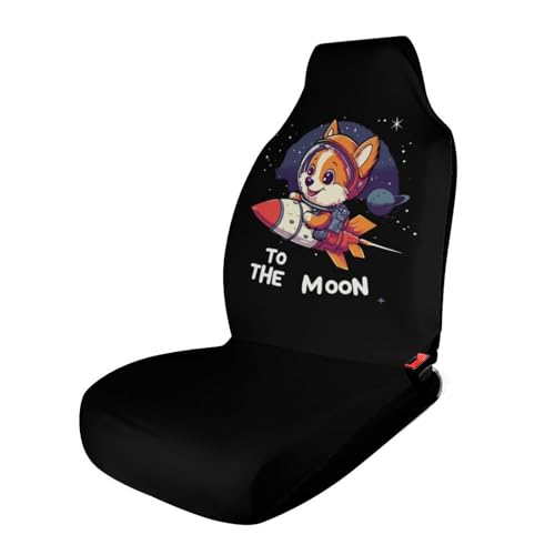Corgi to The Moon Car Seat Covers Universal Car Front Seats Protector Auto Interior Accessories 1PCS