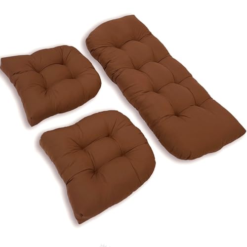 ALMASI Cuscini per sedie in vimini da 3 pezzi Cuscini per sedili da esterno trapuntati per mobili da giardino Divano per divani, 1 divanetto e 2 cuscini a forma di U(Color:Coffee)