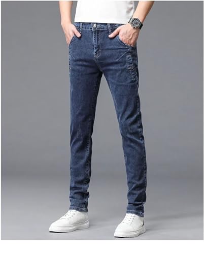 Men's Skinny Jeans Blue Gray Cotton Elasticity Straight Pencil Foot Slim Fit Denim Long Pants3