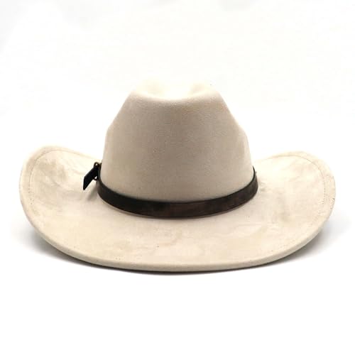 Image of Western Suede Cowboy Hat for Women Men Wide Brim Classic Cowboy Cowgirl Hat with Buckle Belt Felt Fedora Hat