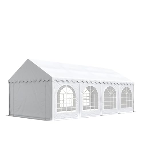 TOOLPORT Tente Barnum de Réception 4x8 m Bâches PVC 750 N Gris-Blanc Cadre de Sol Jardin