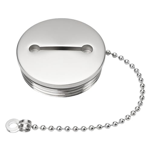 2 Inch/50mm Boat Gas Cap Stainless Steel Polished Marine Deck Fill with Chain Fuel/Water/Gas Filler Cover Replacement for Boats Yachts Caravans RVs Trucks - Deck Marine Hardware Accessory (Silver)