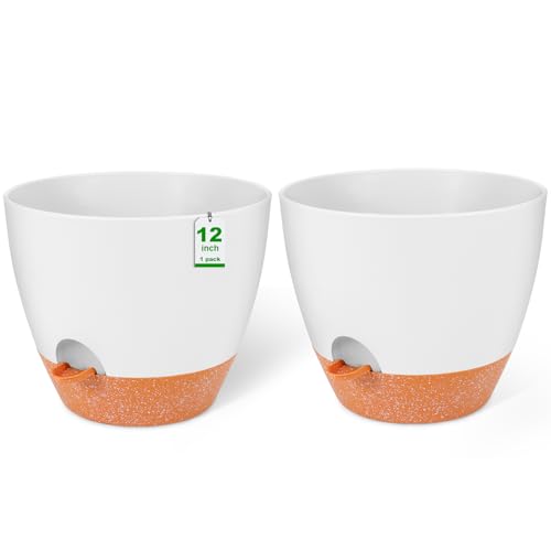 GARDIFE 12 Inch Self Watering Planters, 2 Pack, White