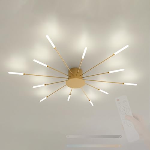 Plafonnier LED dimmable doré à 12 têtes linéaires pour salon