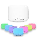 Difusor Aceites Esenciales, Humidificador de Aromas de 500ml, Humidificador Ultrasónico Aromaterapia Lámpara LED 7 Colores para Yoga, SPA, Relajación, Hotel, Oficina.
