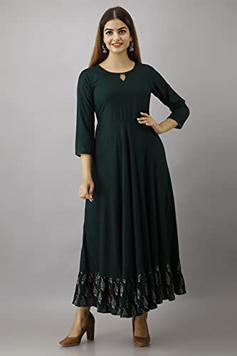 Image of Kimayra Fashion Women's Printed Rayon Flared Kurta, Designer Anarkali Kurta Kurtis top Tunic Ethnic Dresses for Girls