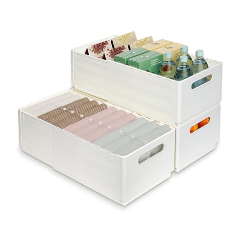 QYONLINE 伸縮式収納ケース 収納ガこ 引き出し 収納 小物 伸縮収納ボックス 収納ボックス 白 小物収納 仕切りケース 小物入れケース ポリプロピレン プラスチック スライド 長さ調整可能 卓上収納 取っ手付き 3個セット 小物 整理整頓 クローゼ