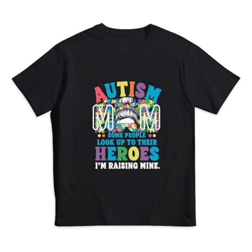 GERCASE Autism Mom Raising Heroes Autism Awareness Kids' 100% Cotton T-Shirt - Soft Tee for Boys & Girls