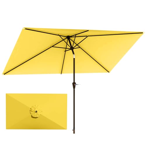 Patio Kingdom 6.5'x10' Rectangular Patio Outdoor Umbrella,Large Coverage with Push-Button Tilt & UV Protection,Sturdy Ribs for Deck,Lawn,Pool,Backyard