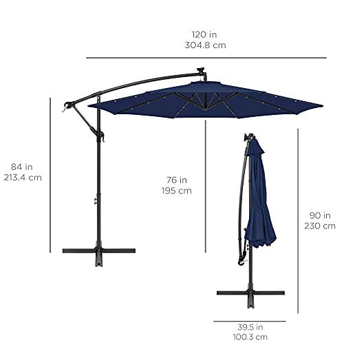 Best Choice Products 10Ft Solar Led Offset Hanging Market Patio Umbrella For Backyard, Poolside, Lawn And Garden W/Easy Tilt Adjustment, Polyester Shade, 8 Ribs - Navy Blue #TOP6