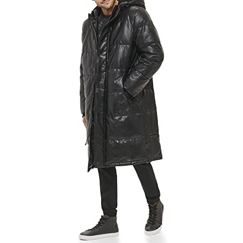 DKNY Mens Faux Leather Long Quilted Fashion Coat3