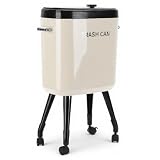 Jectse Bote de Basura de Cocina con Patas de Ruedas, Bote de Basura a Prueba de Mascotas de Gran Capacidad de 15 L, Tapa a Presión, Cubo de Basura Alto y Estrecho para Tocador, (blanco crema)