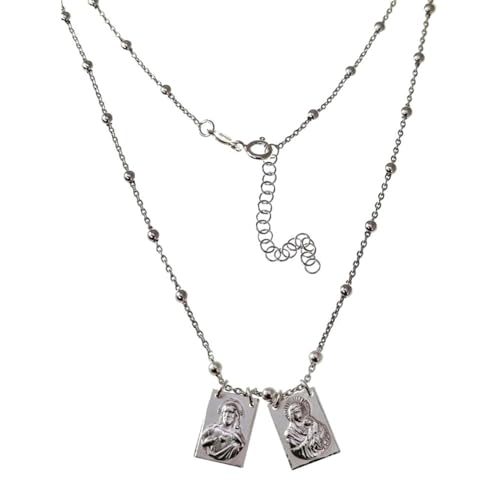 Inmaculada Romero IR Virgen del Perpetuo Socorro Sagrado Corazón de Jesús Escapulario Collar Plata Ley 925m unisex 41cm. cadena