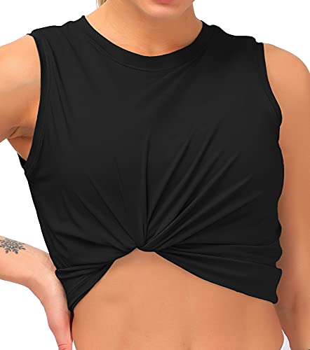 Dragon Fit Women Sleeveless Yoga Tops Workout Cool T-Shirt Running Short Tank Crop Tops (Black, Small) #TOP4
