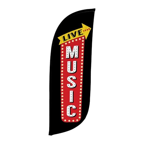 LookOurWay Feather Flag Banner - 8 Feet Tall Advertising Sign Swooper Flag Only, Attachment Only - Grand Opening Flags -Live Music - Black/Red/White
