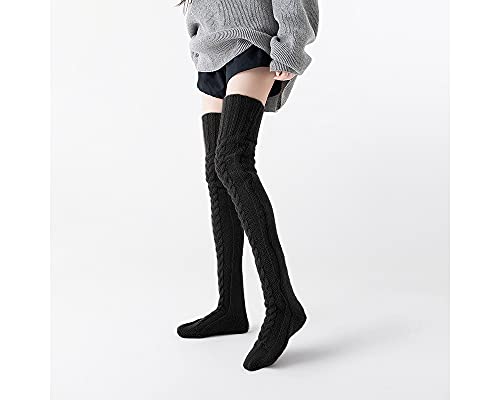 Women's Thigh High Socks Over the Knee Cable Knit Boot Socks, Long Warm Fashion Leg Warmers Winter, 1pcs-white,