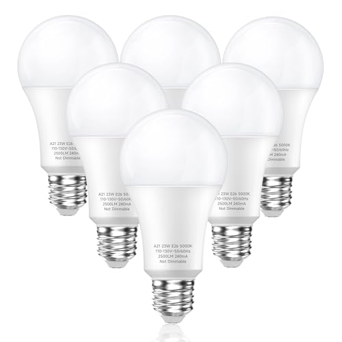 LEDERA 150W LED Light Bulbs Daylight White 5000K 2500 Lumens Super Bright LED Bulbs E26 Base A21 LED Bulbs 23W Energy Saving Non-Dimmable Bright Light Bulbs for Home Office Store Garage 6 Pack