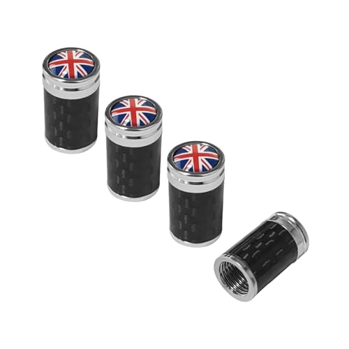 Sylvil 4 PCS Car Tire Valve Stem Caps, Leakproof Auto Rim Wheel Valve Stem Cap with O Rubber Seal, Dustproof Stem Covers for Car SUV Bike Truck Motorcycle, Car Accessories (Silver, UK Flag)