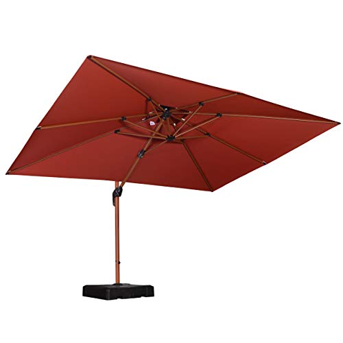 PURPLE LEAF 9  X 12  Double Top Deluxe Wood Pattern Rectangle Patio Umbrella Offset Hanging Umbrella Outdoor Market Umbrella Garden Umbrella, Brick Red