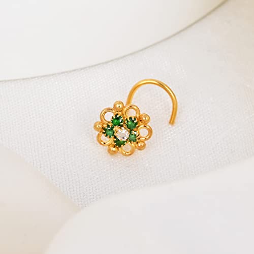 Emerald Cz Stone 18G Nose Rings Hoops Nose Rings Studs For Nose Piercings Surgical Steel Nose Piercing Jewelry For Women Men Handmade Jewelry Body Jewelry Indian Nose Ring Customize Jewelry #TOP1