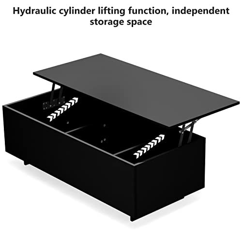 High Gloss Lift Top Table With Led Lights, Led Coffee Table With Storage Shelf And Hidden Compartment For Home Living Room Reception Room Office, Black #TOP5