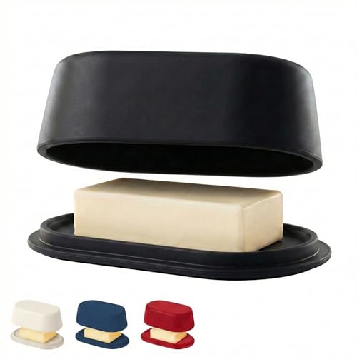 Modern Bamboo Dark Grey Butter Dish with Lid - Dishwasher Safe - Perfectly Sized For Large European Style Butters