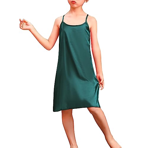 Umeyda Girls' Satin Silky Nightgown Sleeveless Spaghetti Strap Pajamas Dress For Kids Sleepwear, Dark Green, 6-7 Years = Tag 12 #TOP5